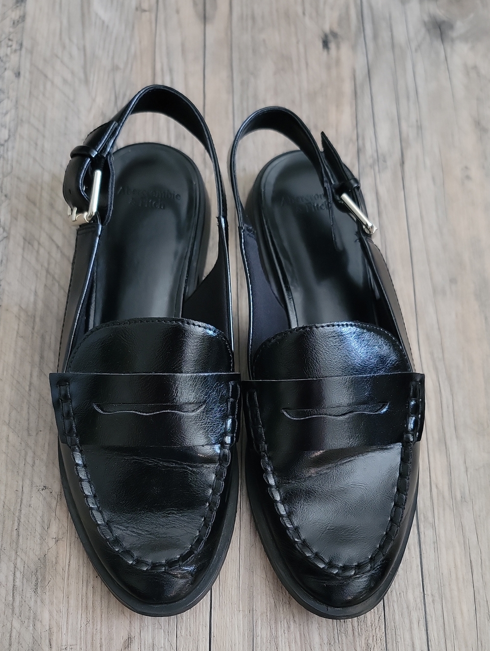 Abercrombie & Fitch Black Leather Slingback Penny Loafers